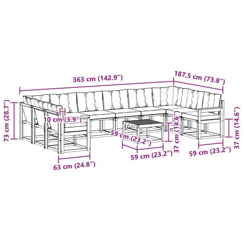 Комплект дивани за открито 11 pcs Естествено и светло сиво