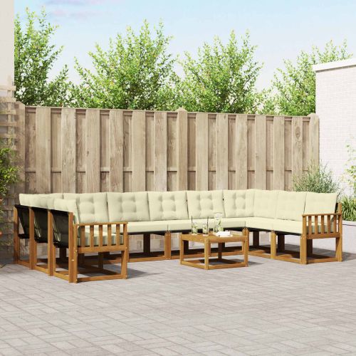 Комплект дивани за открито 11 pcs Натурален и Крема