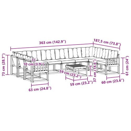 Комплект дивани за открито 11 pcs Натурален и Крема
