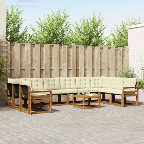 Комплект дивани за открито 11 pcs Натурален и Крема