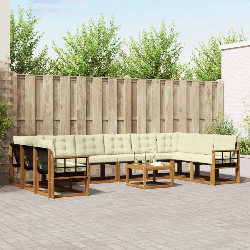Комплект дивани за открито 11 pcs Натурален и Крема