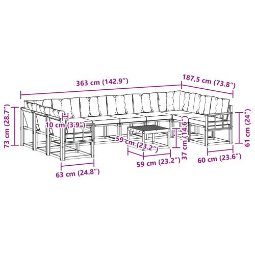 Комплект дивани за открито 11 pcs Естествено и светло сиво
