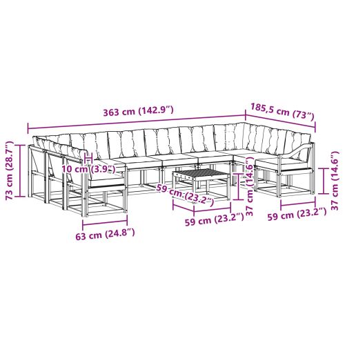 Комплект дивани за открито 11 pcs Натурален и Крема