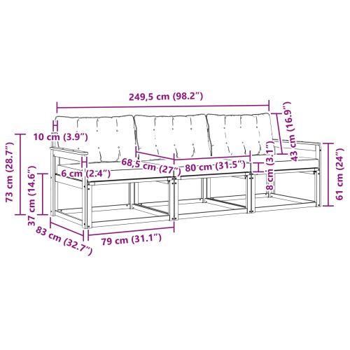 Комплект дивани за открито 3 pcs Естествено и черно