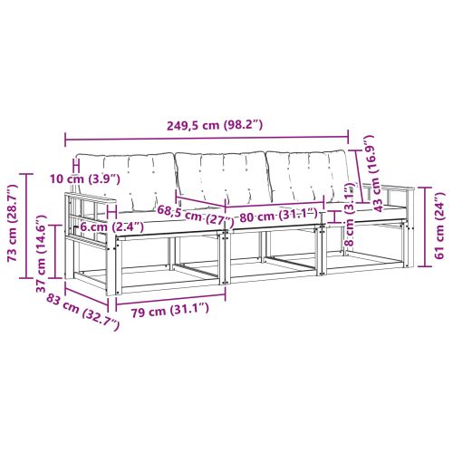 Комплект дивани за открито 3 pcs Естествено и черно