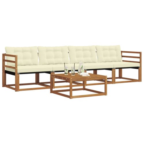 Комплект дивани за открито 5 pcs Натурален и Крема