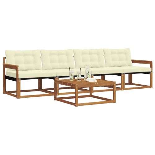 Комплект дивани за открито 5 pcs Натурален и Крема