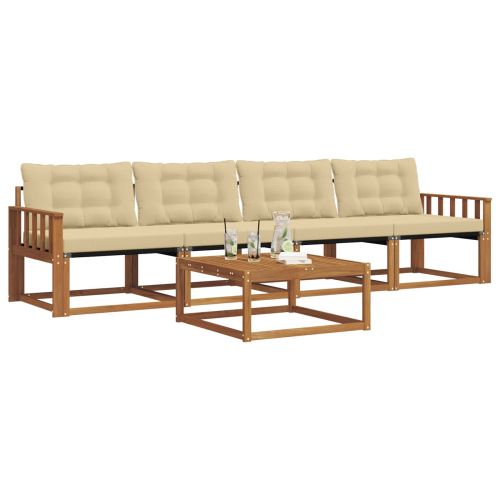Комплект дивани за открито 5 pcs Натурален и Бежов