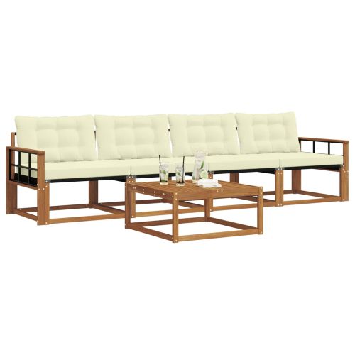 Комплект дивани за открито 5 pcs Натурален и Крема