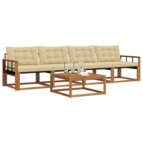 Комплект дивани за открито 5 pcs Натурален и Бежов
