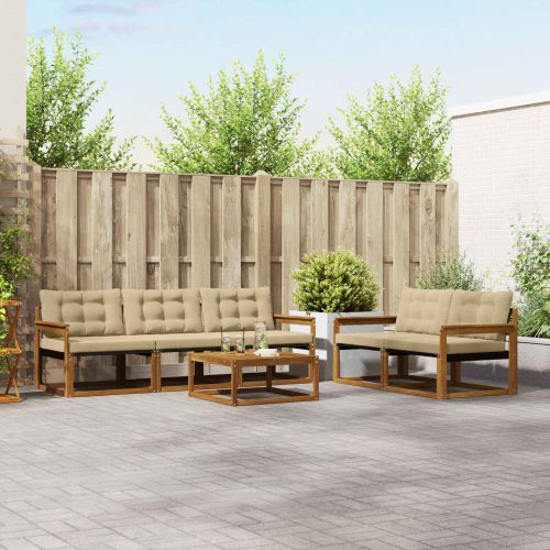 Комплект дивани за открито 6 pcs Натурален и Бежов
