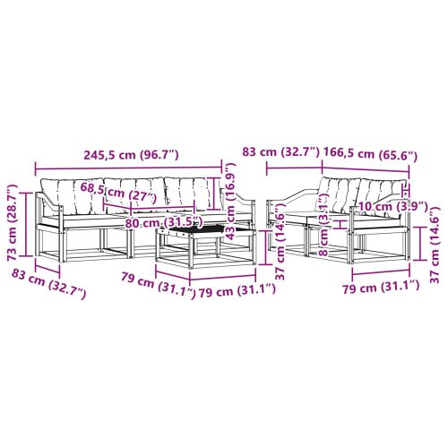 Комплект дивани за открито 6 pcs Натурален и Крема