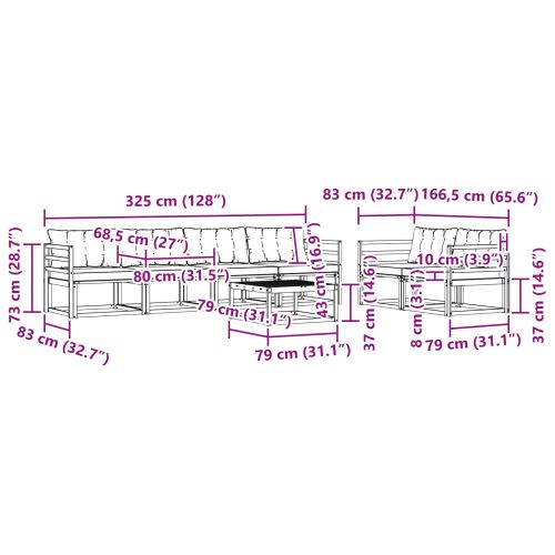 Комплект дивани за открито 7 pcs Естествено и черно