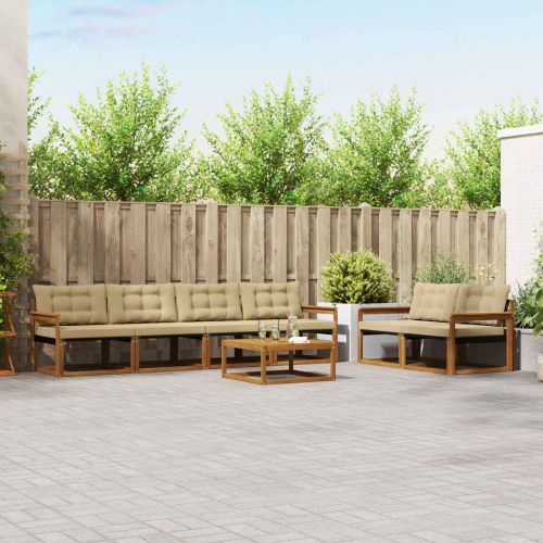 Комплект дивани за открито 7 pcs Натурален и Бежов