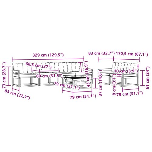 Комплект дивани за открито 7 pcs Натурален и Бежов