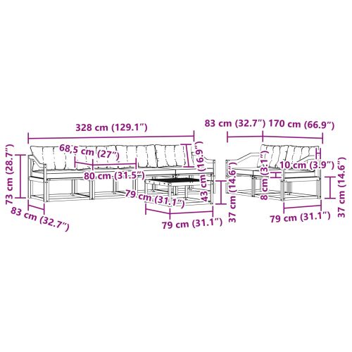 Комплект дивани за открито 7 pcs Естествено и черно