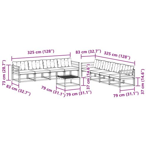 Комплект дивани за открито 9 pcs Естествено и светло сиво