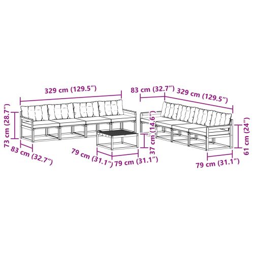 Комплект дивани за открито 9 pcs Натурален и Бежов