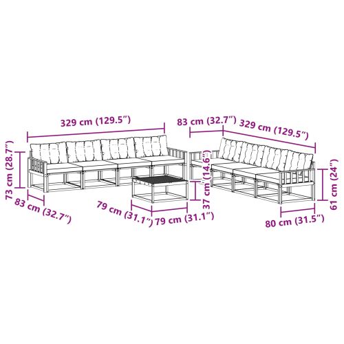 Комплект дивани за открито 9 pcs Естествено и светло сиво