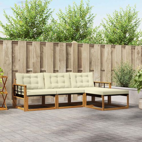 Комплект дивани за открито 4 pcs Натурален и Крема