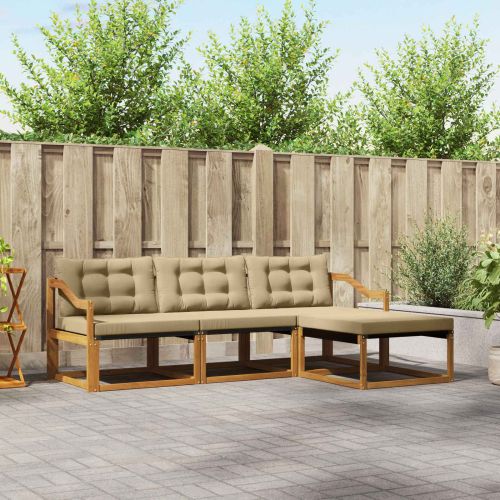 Комплект дивани за открито 4 pcs Натурален и Бежов