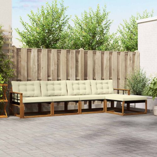 Комплект дивани за открито 5 pcs Натурален и Крема