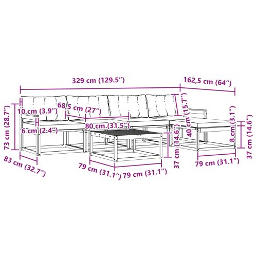 Комплект дивани за открито 6 pcs Натурален и Крема