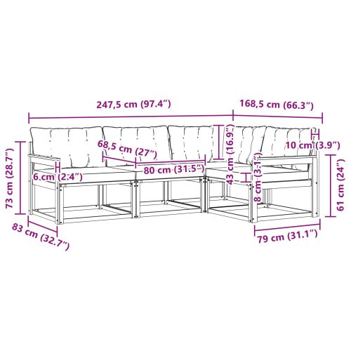 Комплект дивани за открито 4 pcs Натурален и Крема