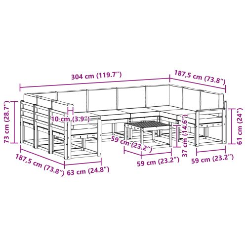 Комплект дивани с възглавница 10 pcs Естествено и светло сиво