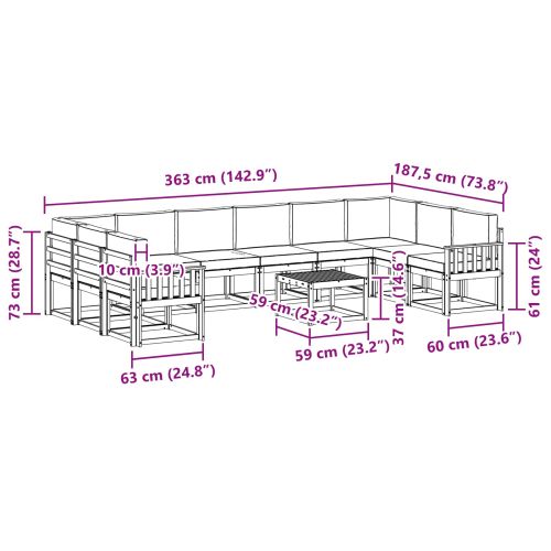 Комплект дивани за открито 11 pcs Натурален и Бежов