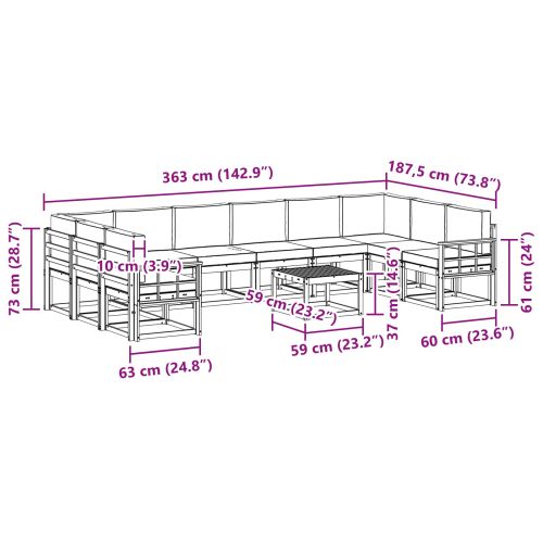 Комплект дивани с възглавница 11 pcs Естествено и светло сиво
