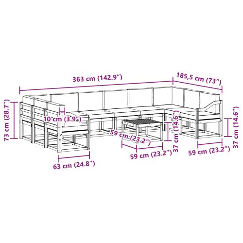 Комплект дивани за открито 11 pcs Натурален и Бежов