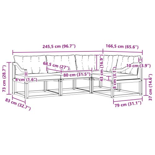 Комплект дивани с възглавница 4 pcs Естествено и черно