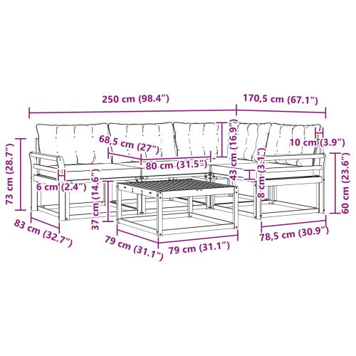 Комплект дивани за открито 5 pcs Естествено и светло сиво