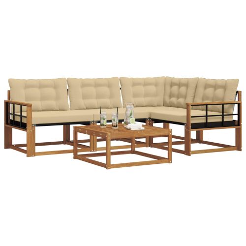 Комплект дивани за открито 5 pcs Натурален и Бежов
