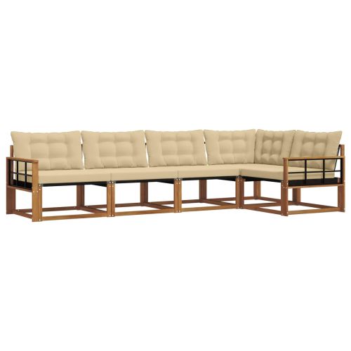 Комплект дивани за открито 5 pcs Натурален и Бежов