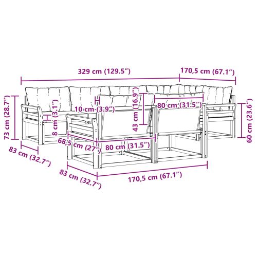 Комплект дивани за открито 7 pcs Естествено и черно