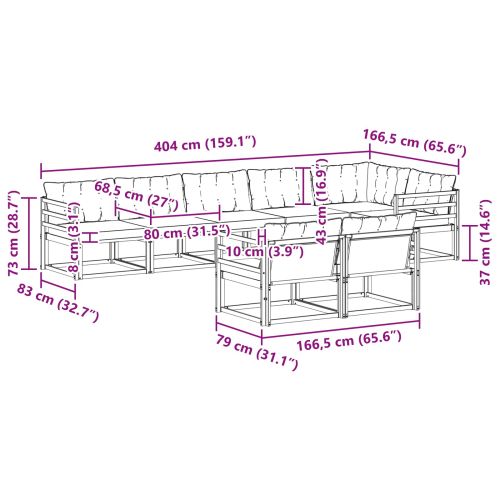 Комплект дивани за открито 8 pcs Натурален и Крема