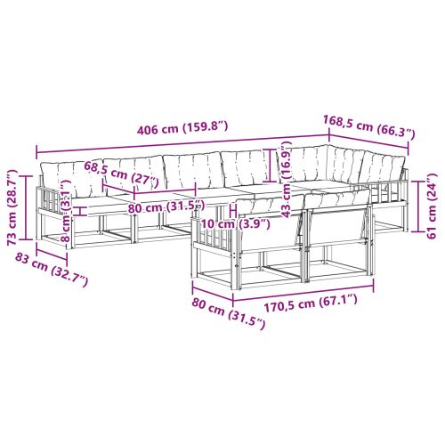 Комплект дивани за открито 8 pcs Естествено и светло сиво