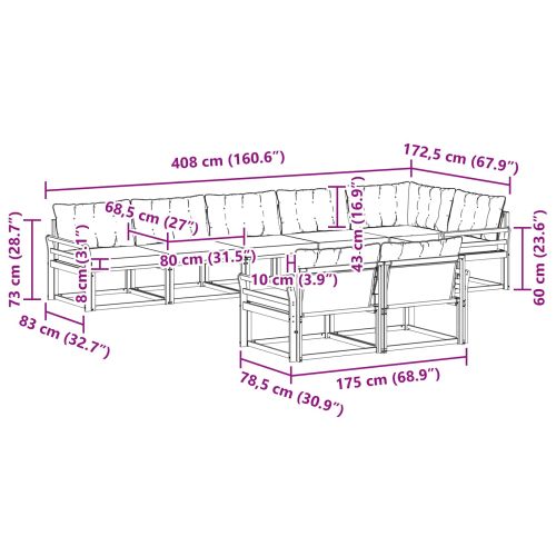 Комплект дивани за открито 8 pcs Естествено и светло сиво