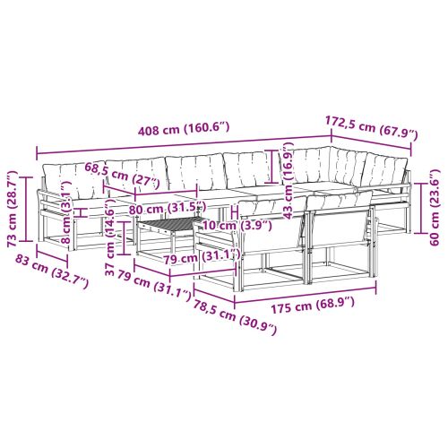 Комплект дивани за открито 9 pcs Натурален и Крема