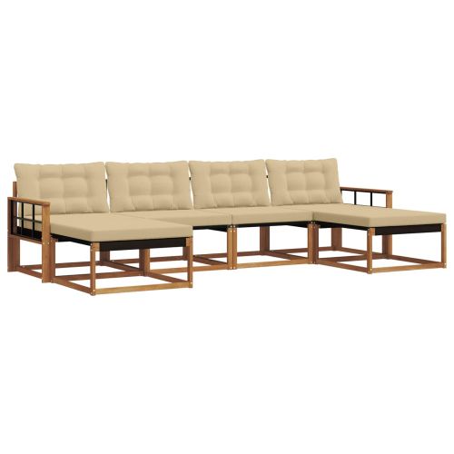Комплект дивани за открито 6 pcs Натурален и Бежов