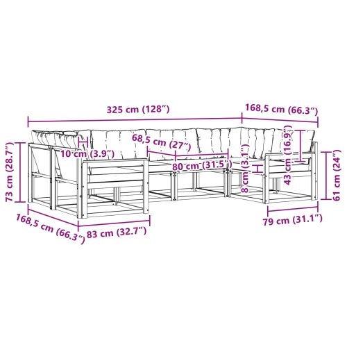 Комплект дивани за открито 6 pcs Натурален и Крема