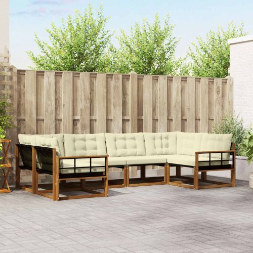 Комплект дивани за открито 6 pcs Натурален и Крема
