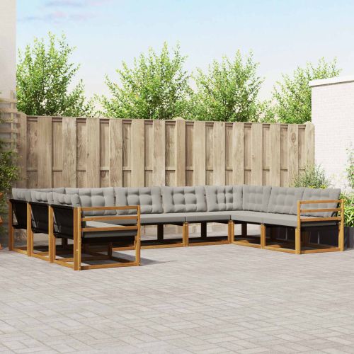 Комплект дивани за открито 9 pcs Естествено и светло сиво