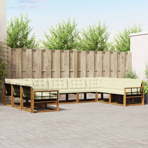 Комплект дивани за открито 9 pcs Натурален и Крема