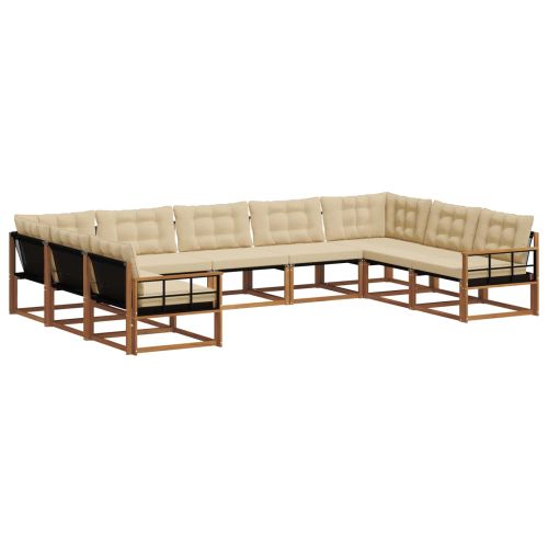 Комплект дивани за открито 9 pcs Натурален и Бежов