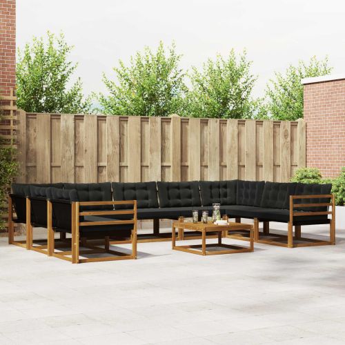 Комплект дивани за открито 10 pcs Естествено и черно