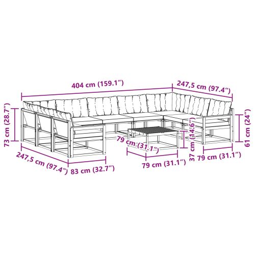 Комплект дивани за открито 10 pcs Натурален и Бежов