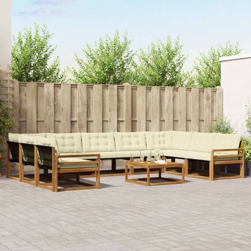 Комплект дивани за открито 10 pcs Натурален и Крема